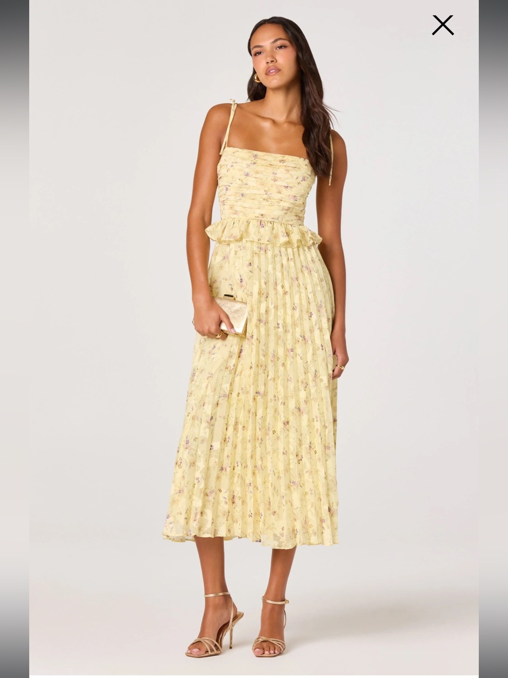 astr the label emerys yellow floral tie-shoulder midi dress size small NEW - Picture 3 of 12